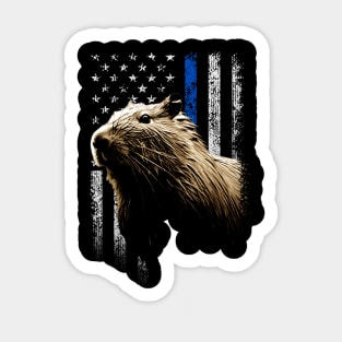 Capybara American Flag Tee for Fans of Giant Rodents Sticker